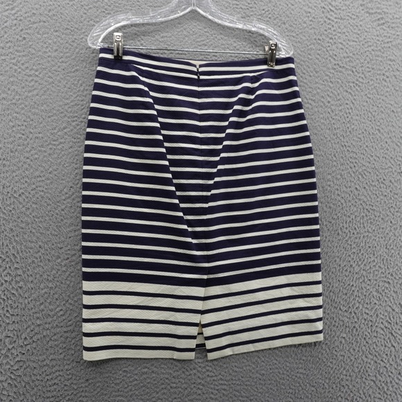 J Crew No 2 Pencil Skirt Size 6 Navy Blue Ivory Stripe Womens Career Preppy - Picture 2 of 13